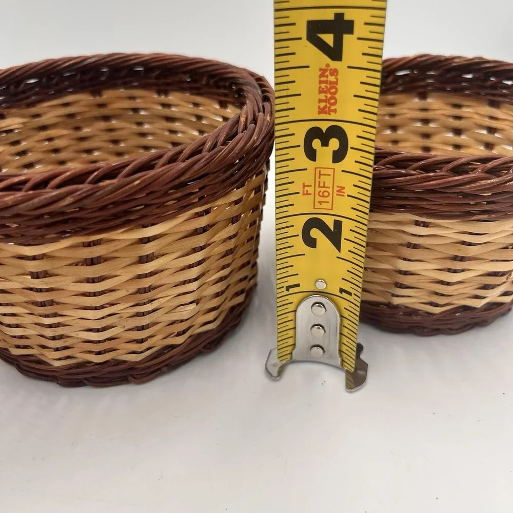 Lot of 3 Small Vintage Wicker Baskets One With Handle Two Tone Pretty And Cute!